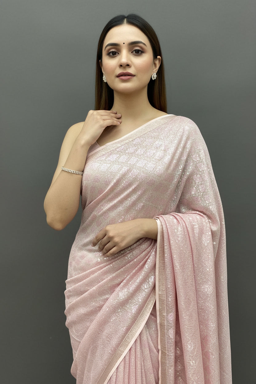 Pink sequin saree