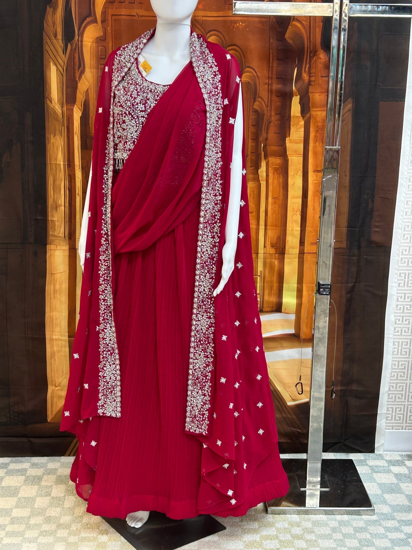 Dark pink lehenga Choli set with jacket and pre stitched dupatta