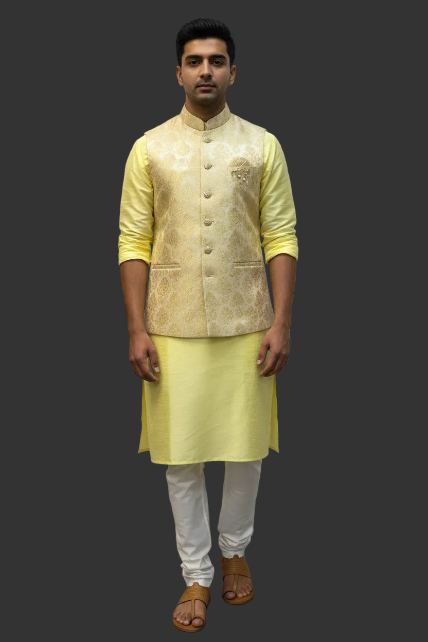 Silk kurta pajama set with jacket