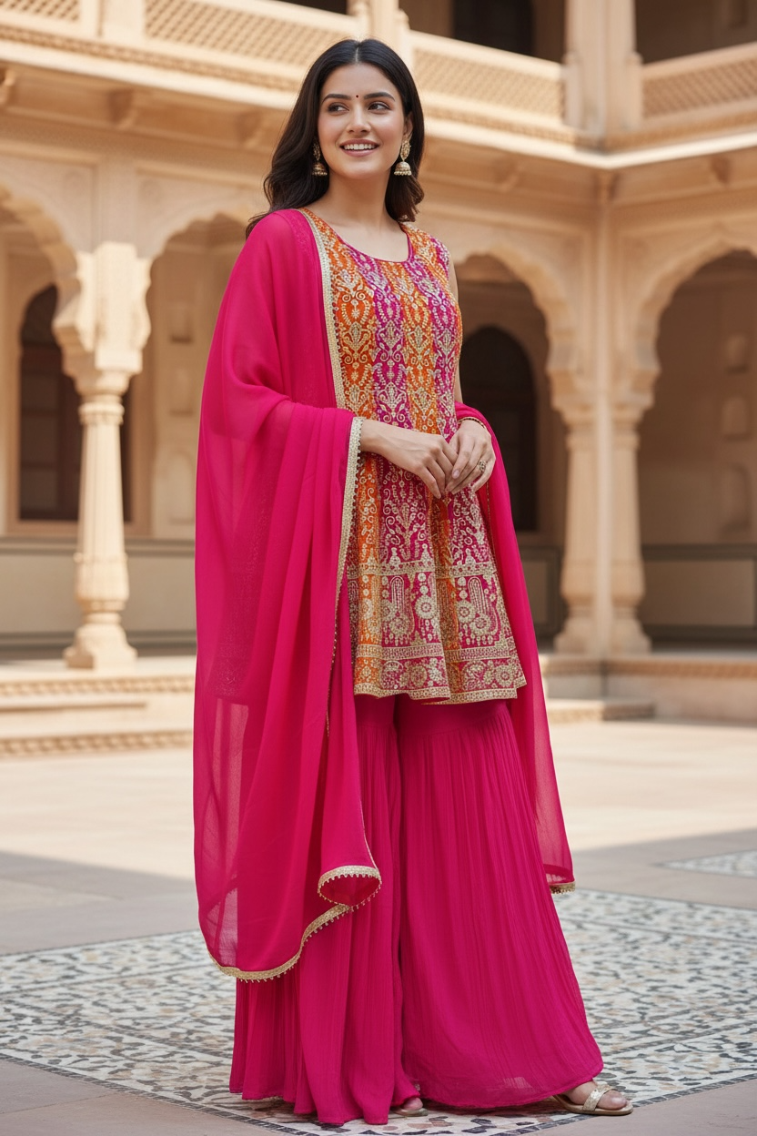 Party wear Chiffon sharara set