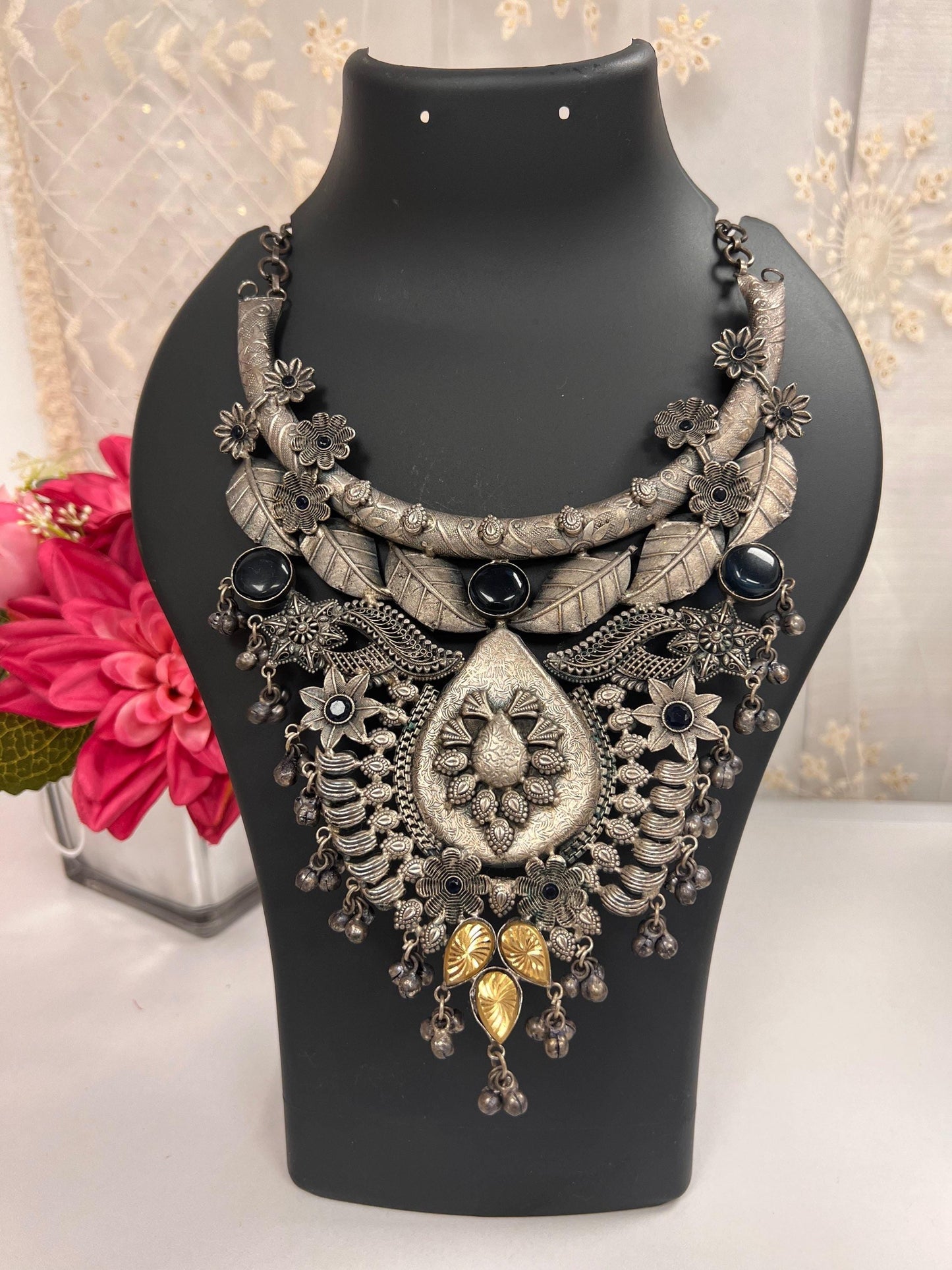 Oxidized silver necklace / statement piece