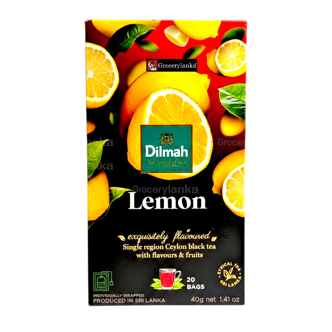 Dilmah Lemon Ceylon Black Tea – 20 Individually Foil Wrapped Tea Bags (40g / 1.41oz)