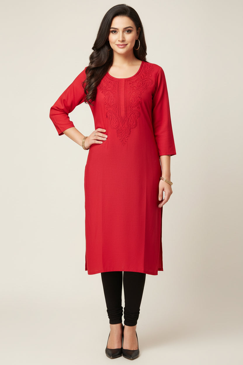Rayon embroidered Kurti