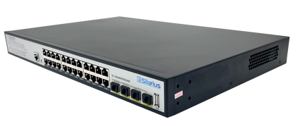 Silarius SIL-B24M3POE1G400 24 Ports 10/100/1000Mbps Gigabit Layer 3 Managed PoE+ switch with 4 Ports 10G SFP+ Uplink, 1 Console, 6KV surge protection, 400W, rack mount installation