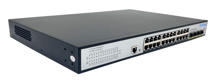 Silarius SIL-B24M3POE1G400 24 Ports 10/100/1000Mbps Gigabit Layer 3 Managed PoE+ switch with 4 Ports 10G SFP+ Uplink, 1 Console, 6KV surge protection, 400W, rack mount installation