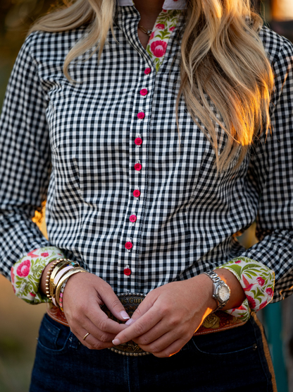 Black & Cream Gingham Women's Western Shirt | Core Collection