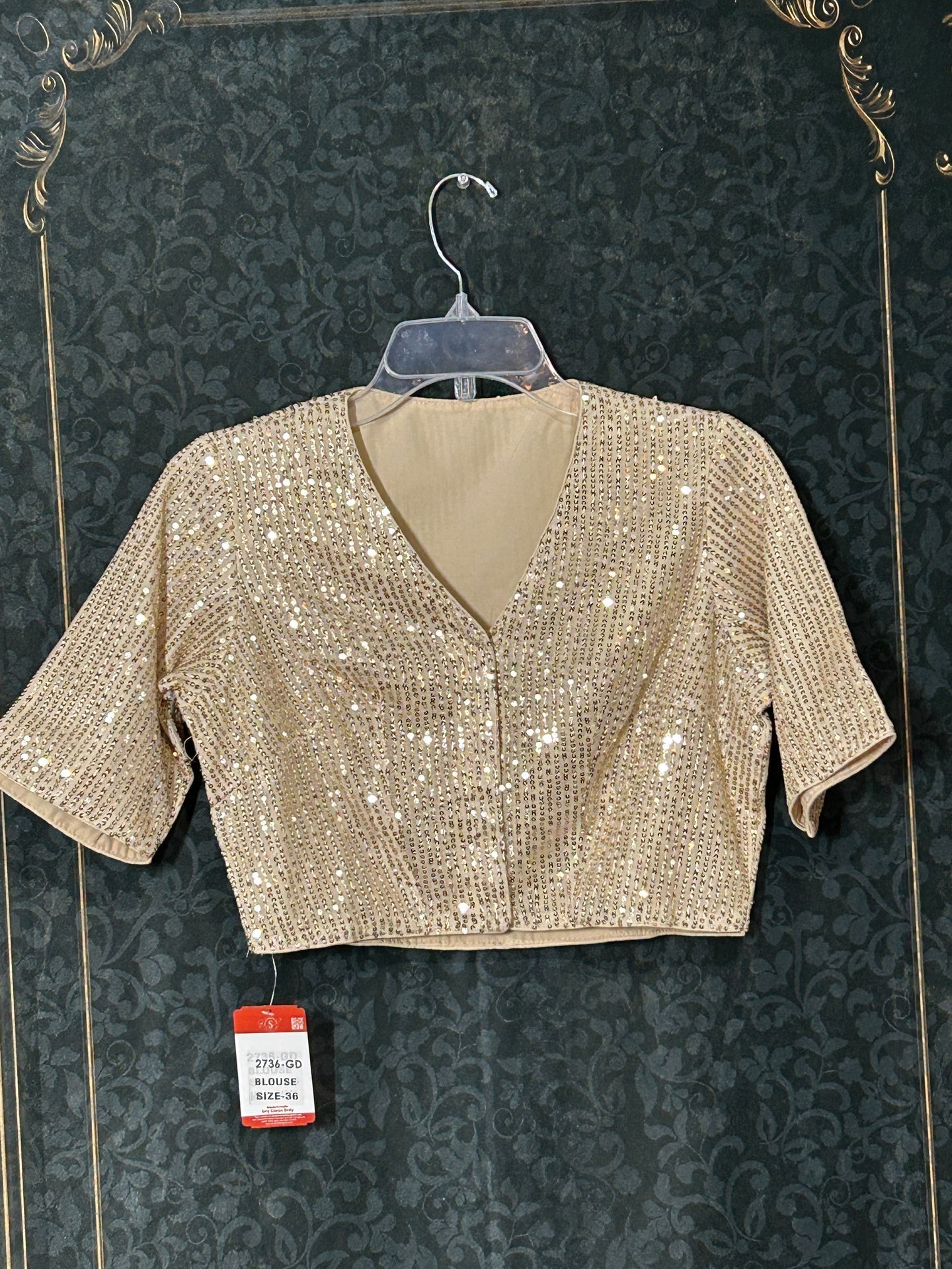Ligh gold blouse with sequin work