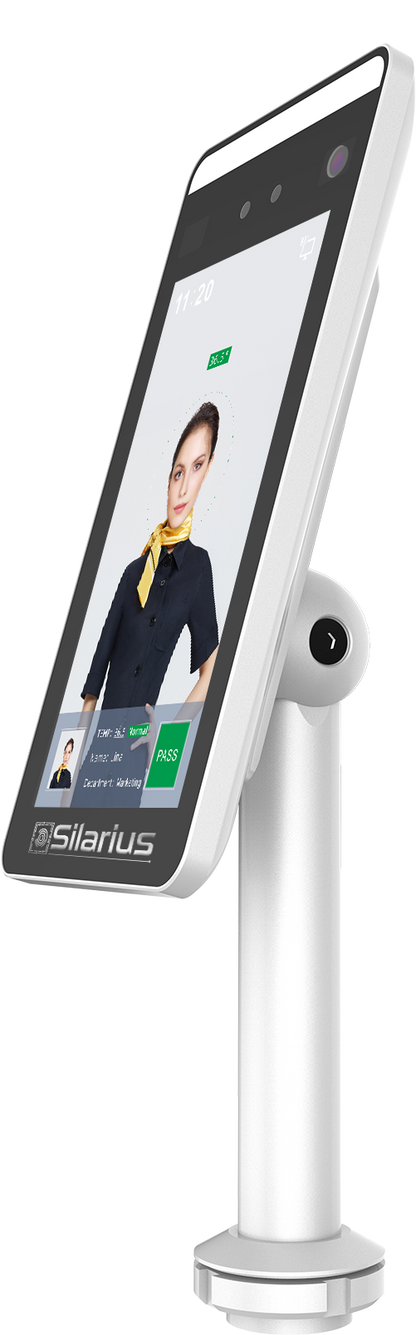 Silarius SIL-FRTEMP 7" Facial Time Attendance Access Control Terminal with Temperature Testing + Face Recognition and Mask Detection (Table Stand Included) NDAA Compliant
