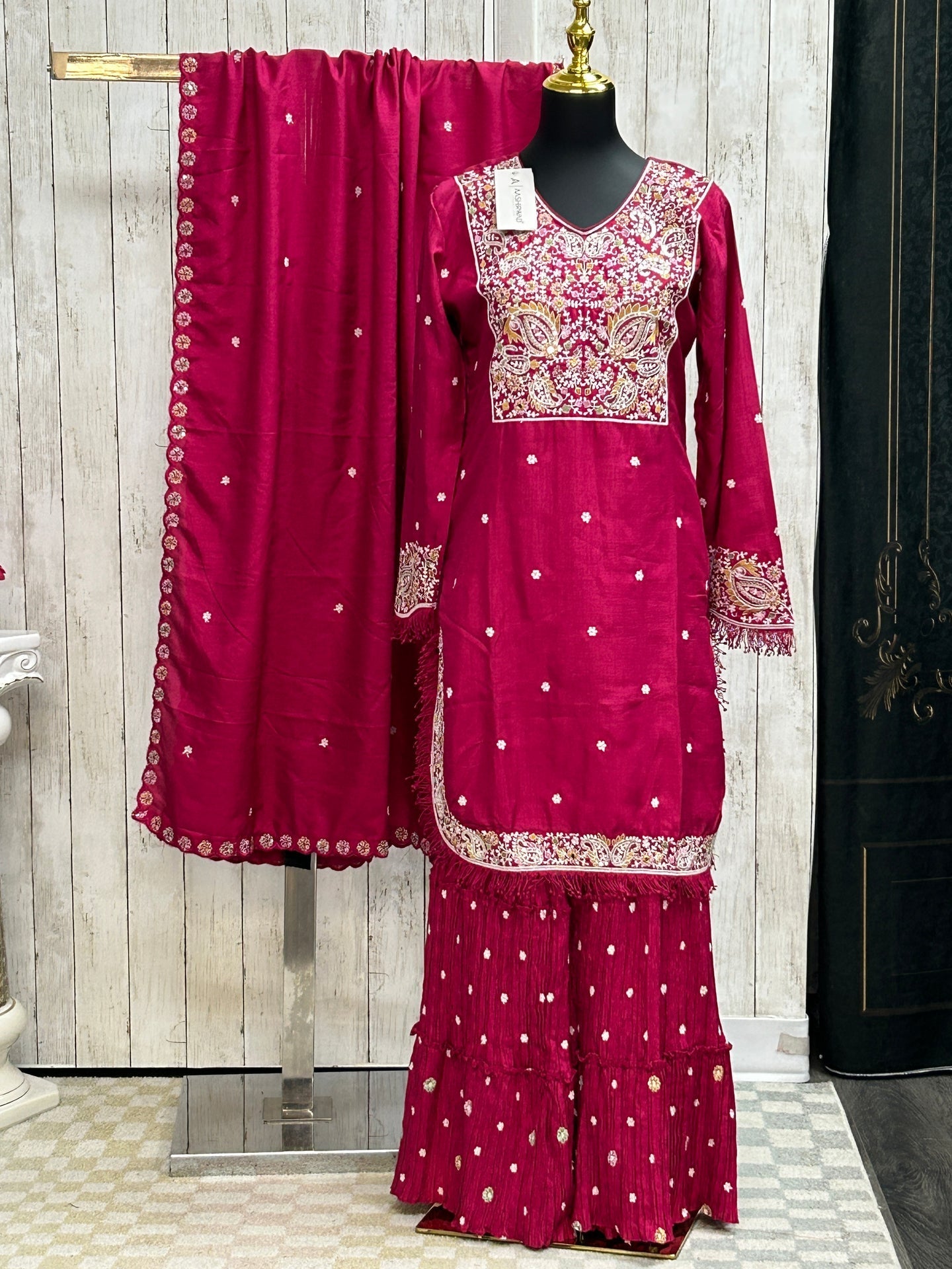 Dark pink sharara set