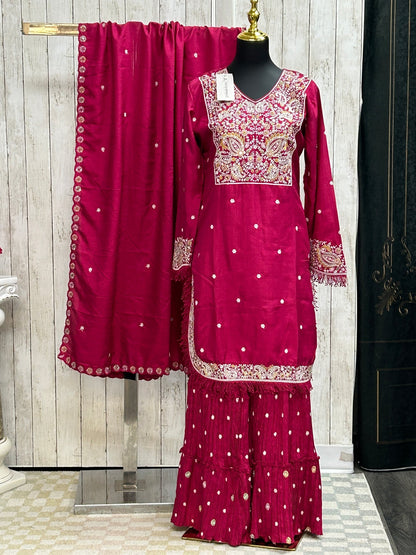 Dark pink sharara set