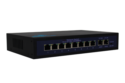Silarius SIL-SW8POE 10 Ports POE switch with 8/100MB Ports PoE and 2 Gigabit Uplinks - 120W POE