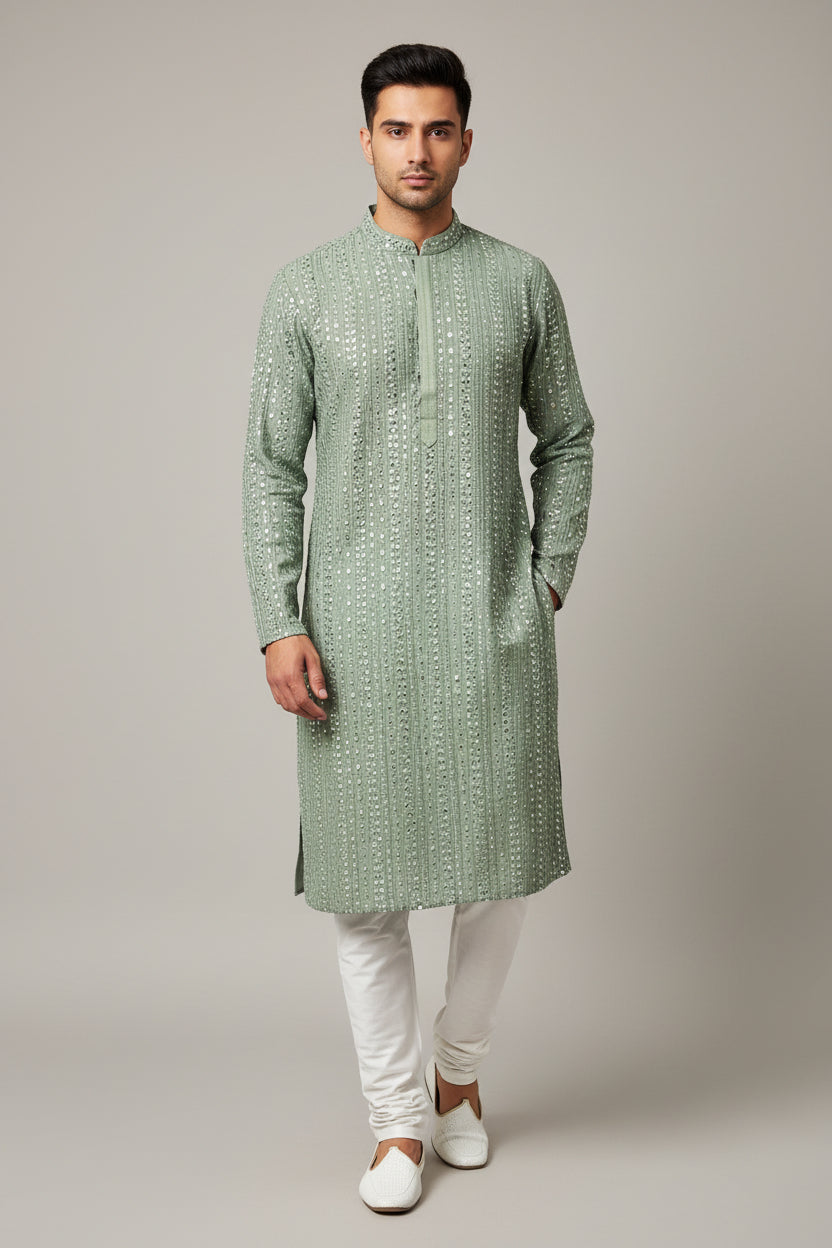 Light green kurta pajama set for men
