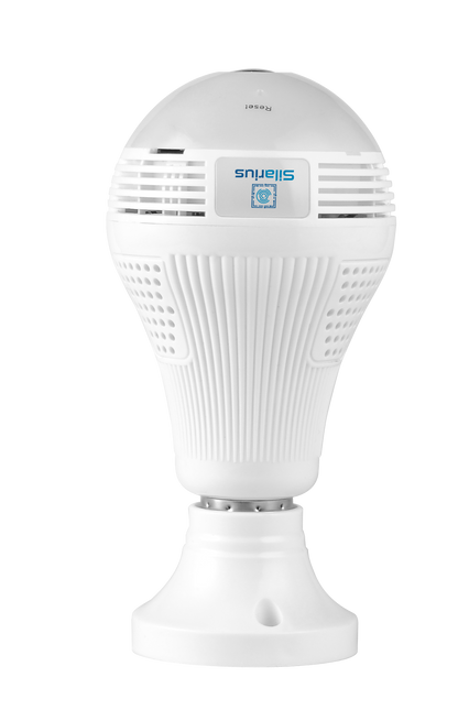Silarius SIL-FISHBULB3MP 3MP WiFi, bulb fish-eye Camera,  app (IC See) , TF card, 2-Way Audio , app can switch bulb on - 1.29mm lens (SILVER COLOR)