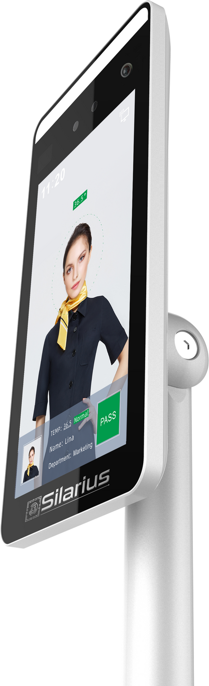 Silarius SIL-FRTEMP 7" Facial Time Attendance Access Control Terminal with Temperature Testing + Face Recognition and Mask Detection (Table Stand Included) NDAA Compliant