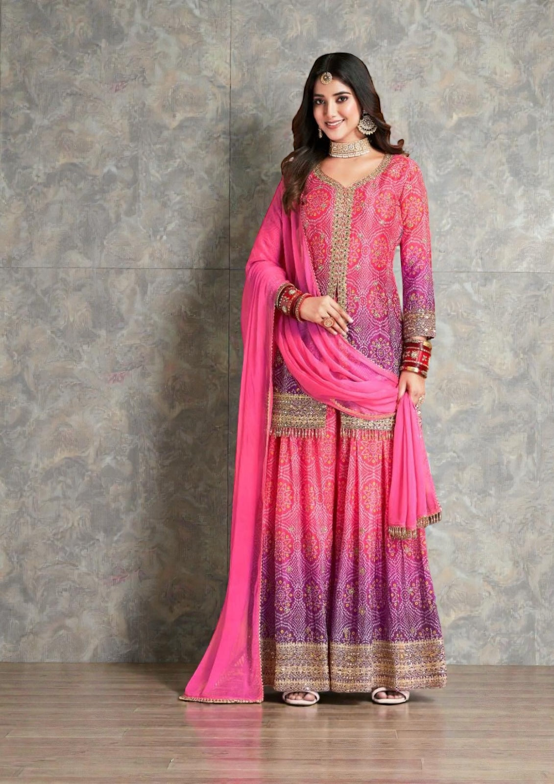Rangeela : Bandhani silk sharara suits