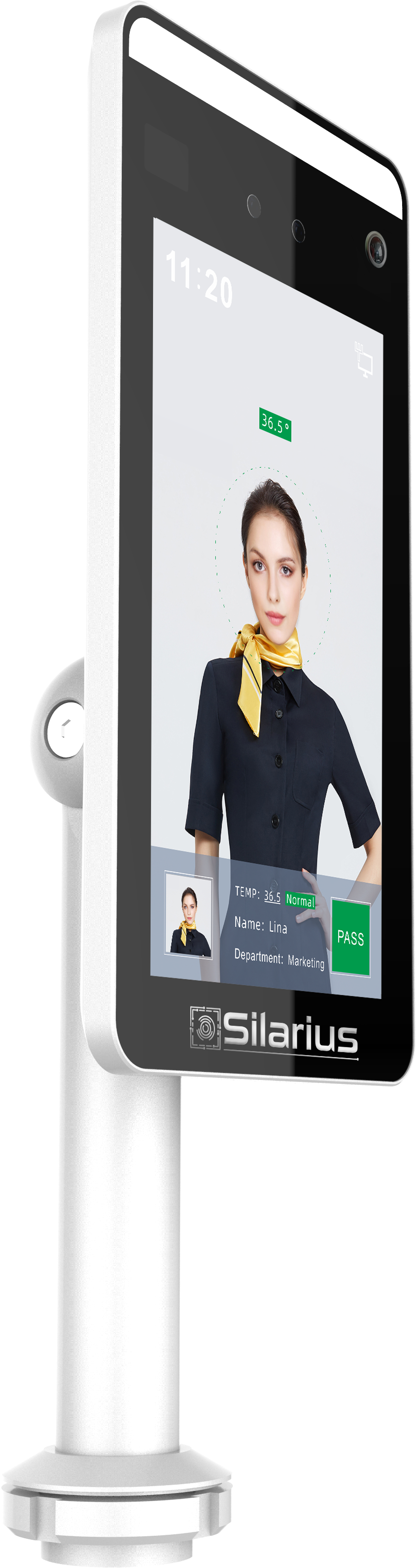 Silarius SIL-FRTEMP 7" Facial Time Attendance Access Control Terminal with Temperature Testing + Face Recognition and Mask Detection (Table Stand Included) NDAA Compliant