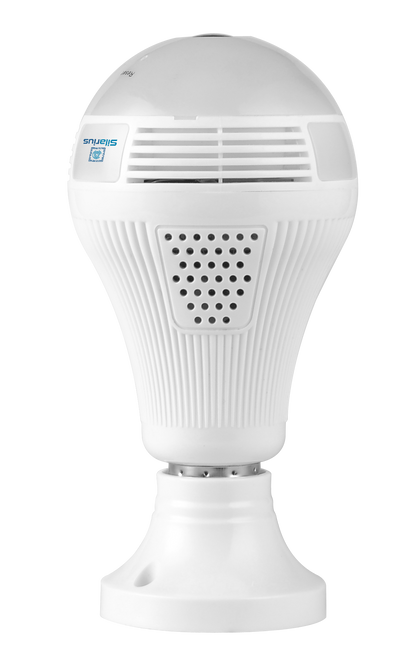 Silarius SIL-FISHBULB3MP 3MP WiFi, bulb fish-eye Camera,  app (IC See) , TF card, 2-Way Audio , app can switch bulb on - 1.29mm lens (SILVER COLOR)