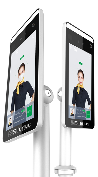 Silarius SIL-FRTEMP 7" Facial Time Attendance Access Control Terminal with Temperature Testing + Face Recognition and Mask Detection (Table Stand Included) NDAA Compliant