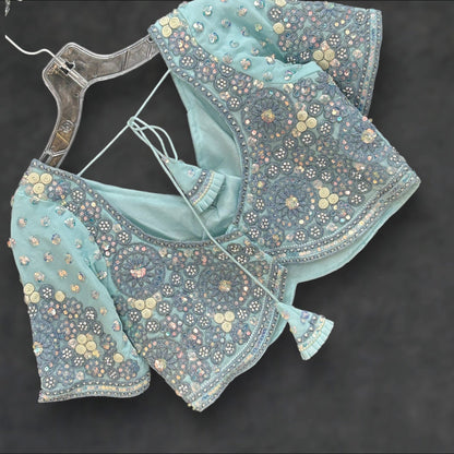 Sky blue blouse | heavy embroidery work