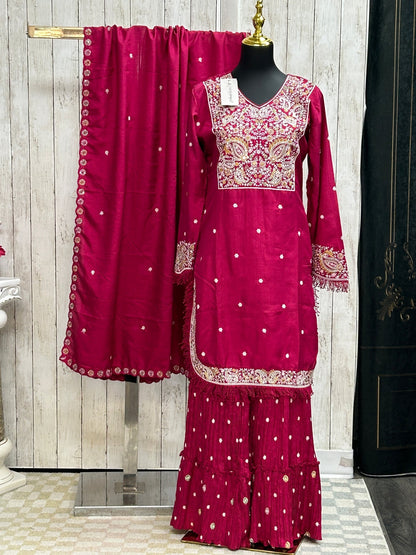 Dark pink sharara set