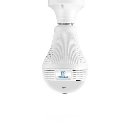 Silarius SIL-FISHBULB3MP 3MP WiFi, bulb fish-eye Camera,  app (IC See) , TF card, 2-Way Audio , app can switch bulb on - 1.29mm lens (SILVER COLOR)