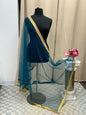 Blue net duppata with heavy lace