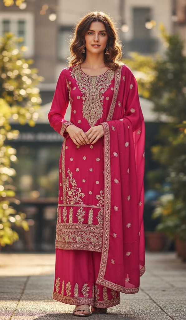 Chinon silk sharara suit
