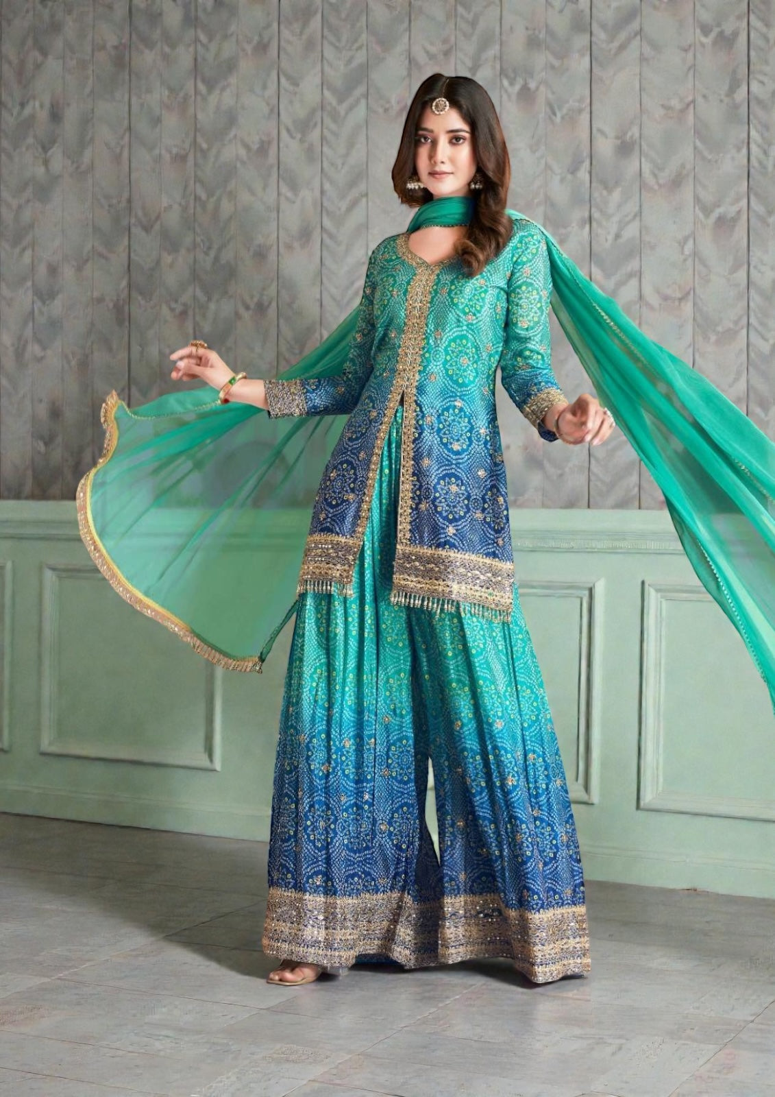 Rangeela : Bandhani silk sharara suits