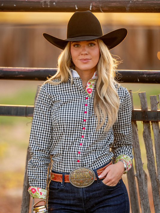 Black & Cream Gingham Women's Western Shirt | Core Collection