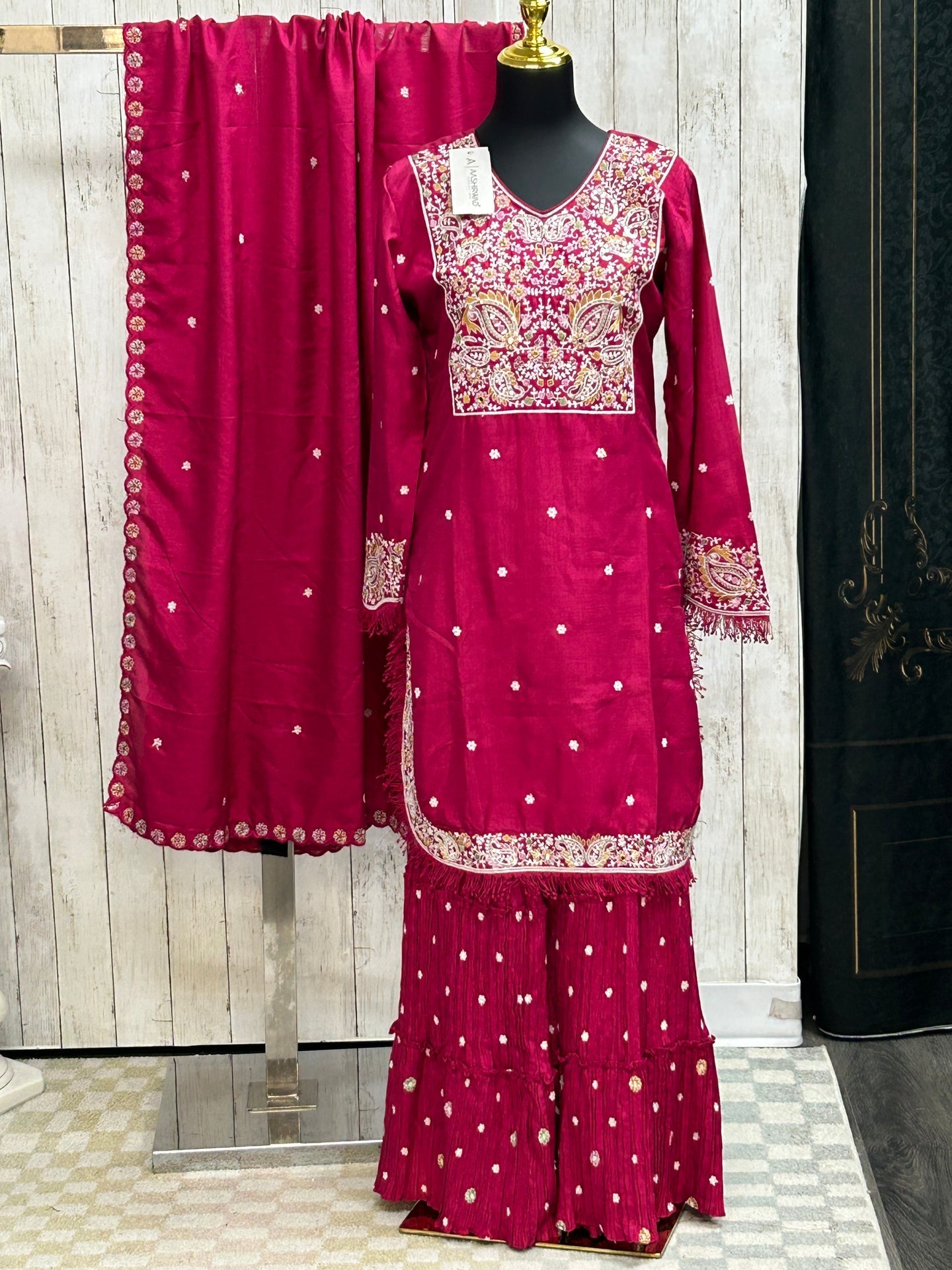 Dark pink sharara set