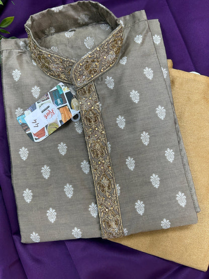Cotton silk kurta | Mute Gold