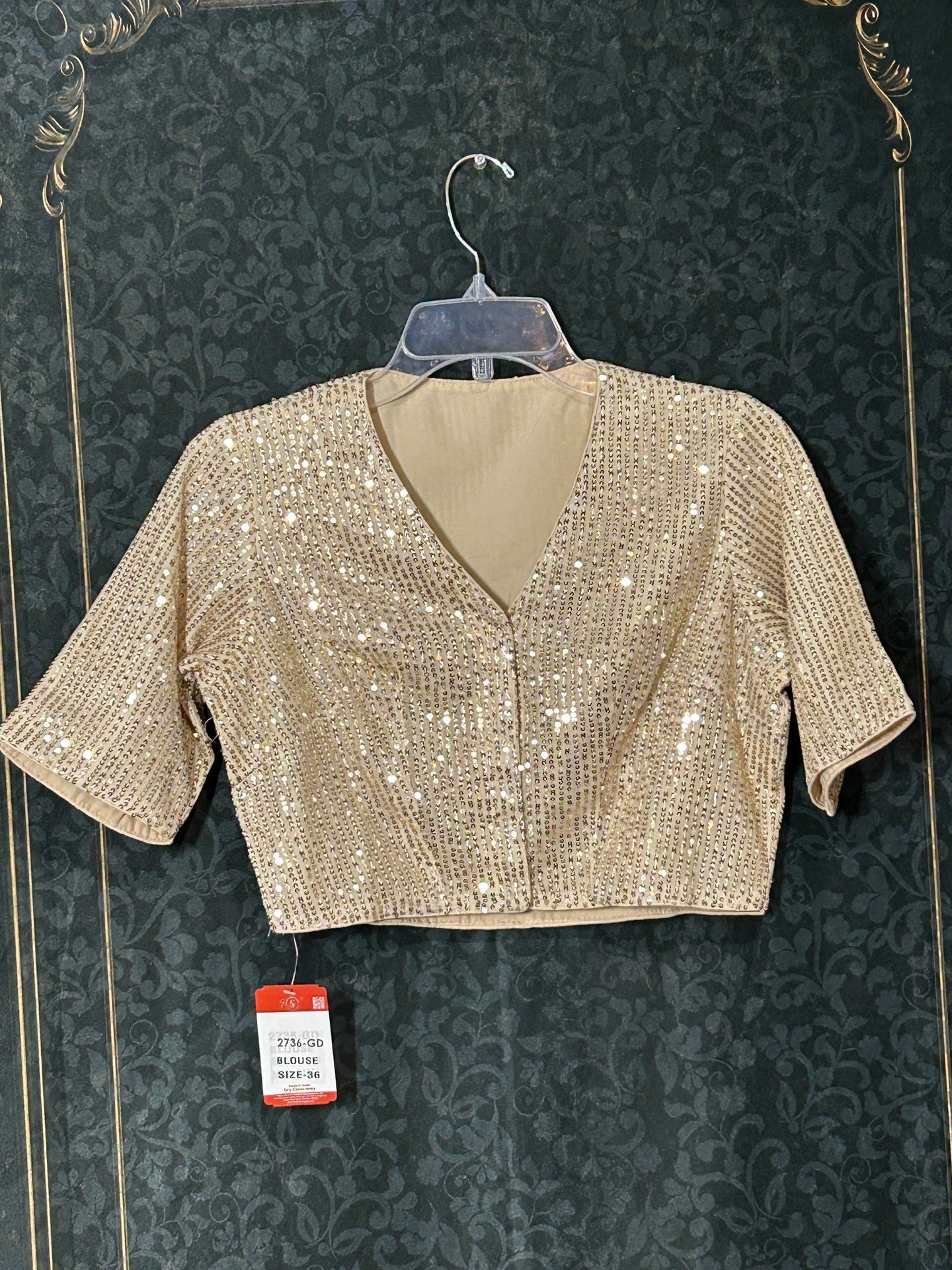 Ligh gold blouse with sequin work