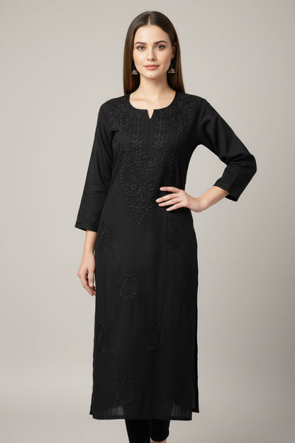 black chikankari lucknowi  kurti
