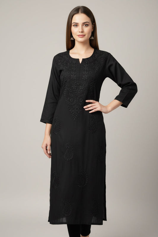 black chikankari lucknowi  kurti