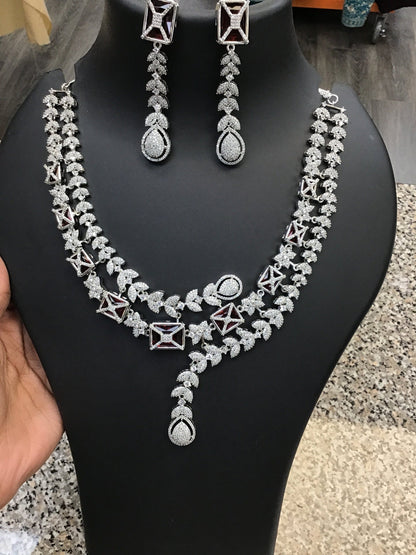 AD maroon stone necklace set