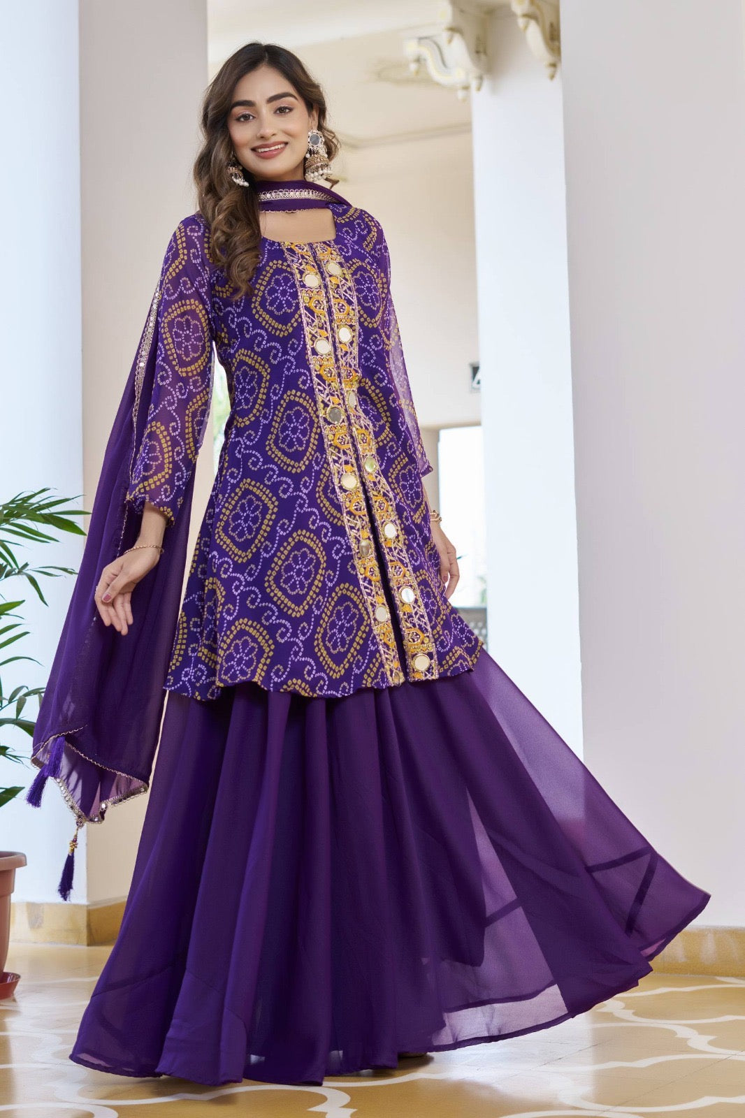 Chiffon Bandhani sharara suit