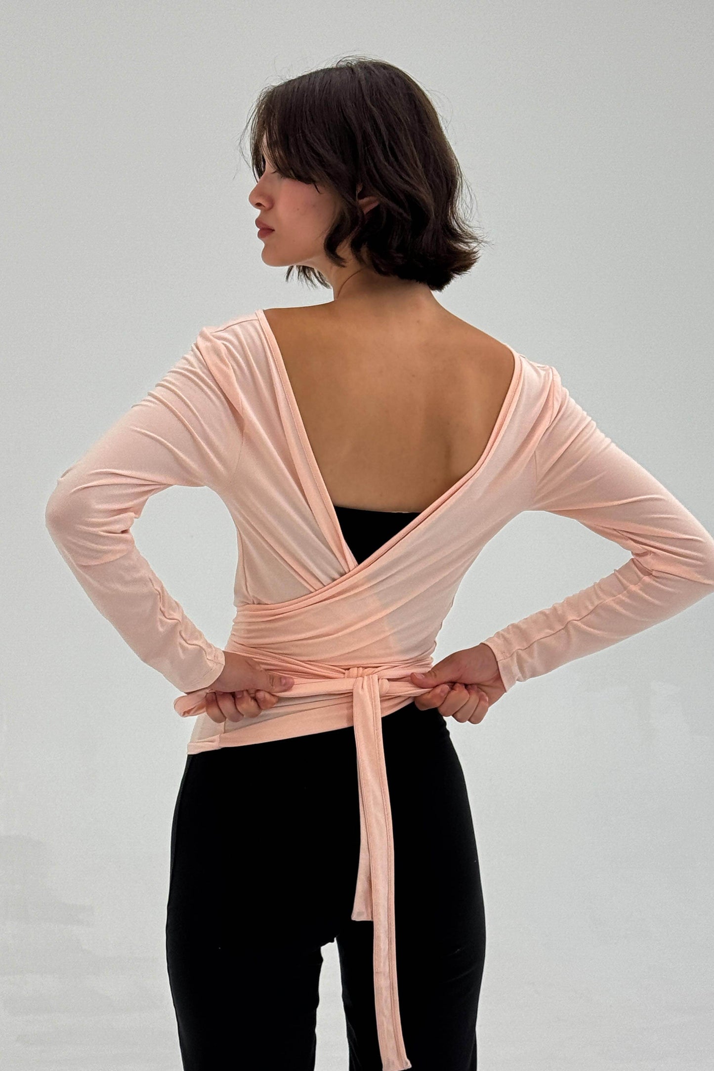 BALLERINA WRAP TOP IN POWDER PINK