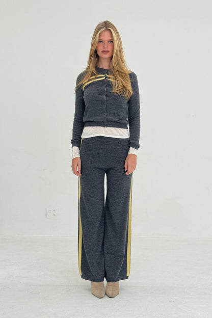 Cashmere Wool Stripe Cardigan in Charcoal/Butter