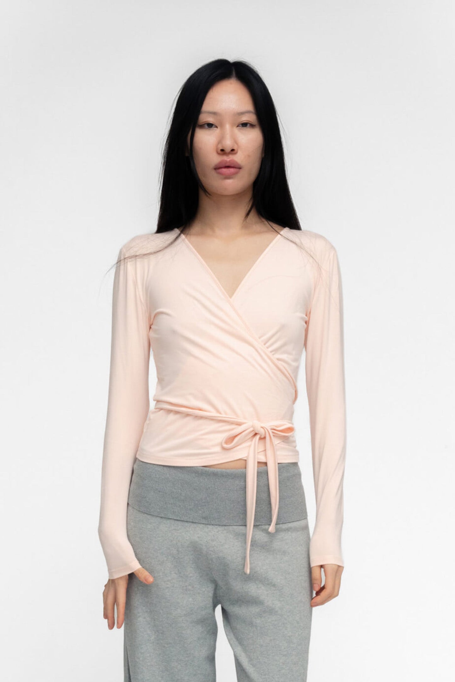BALLERINA WRAP TOP IN POWDER PINK
