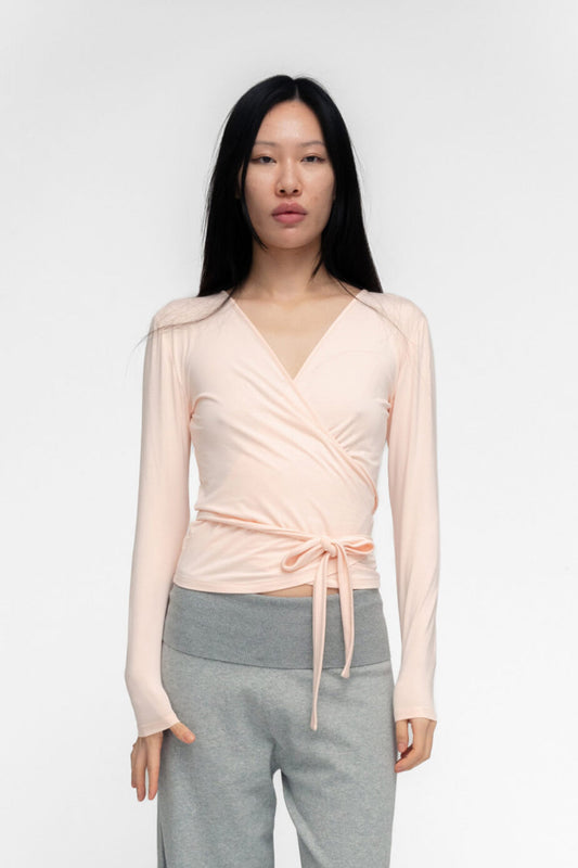 BALLERINA WRAP TOP IN POWDER PINK