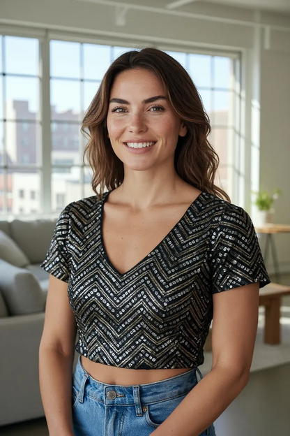 Black sequin blouse