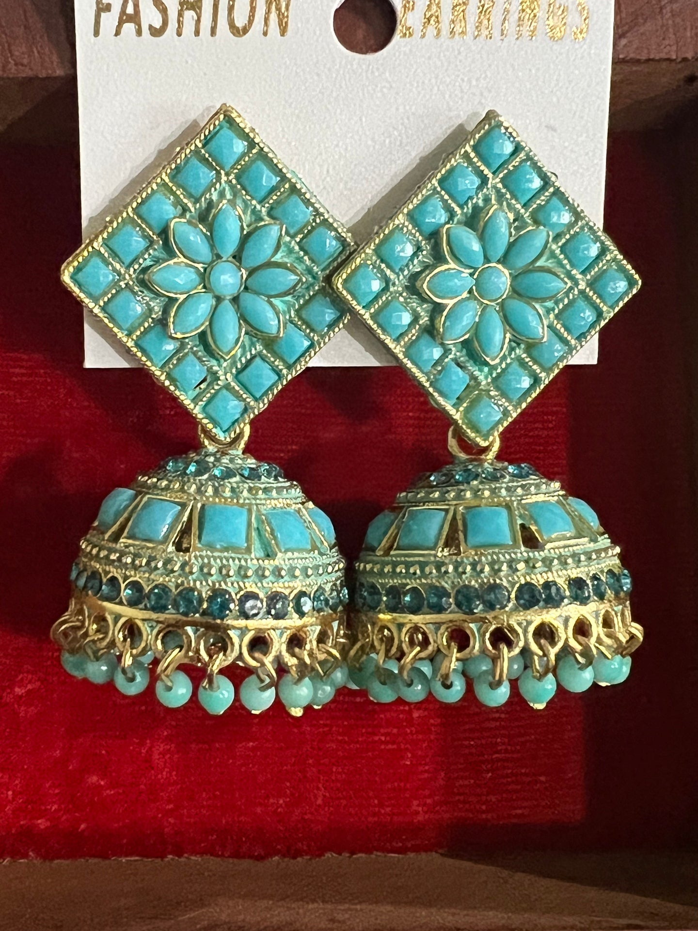 Turquoise blue jhumki earrings