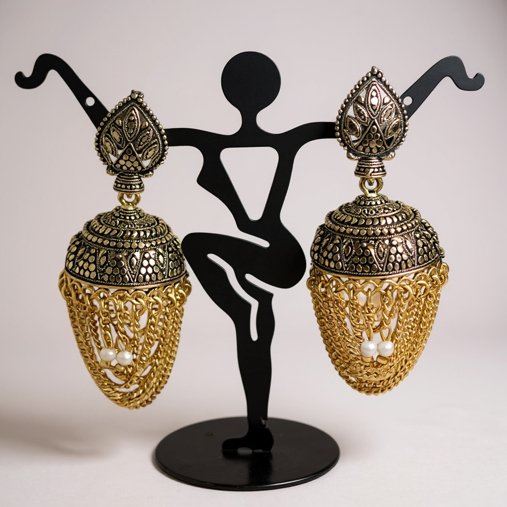 Antique gold finish jhumki earrings