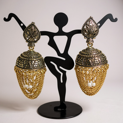 Antique gold finish jhumki earrings