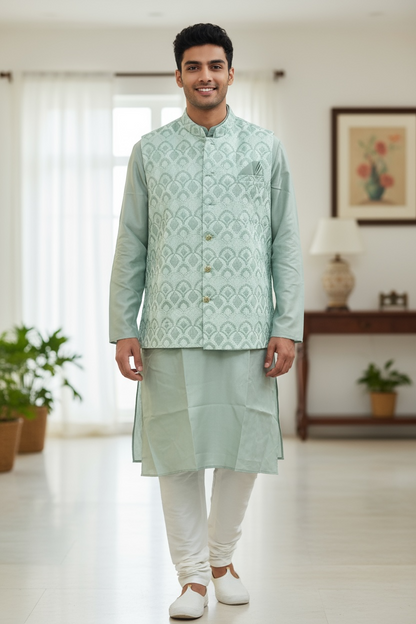 Silk kurta set with jacket