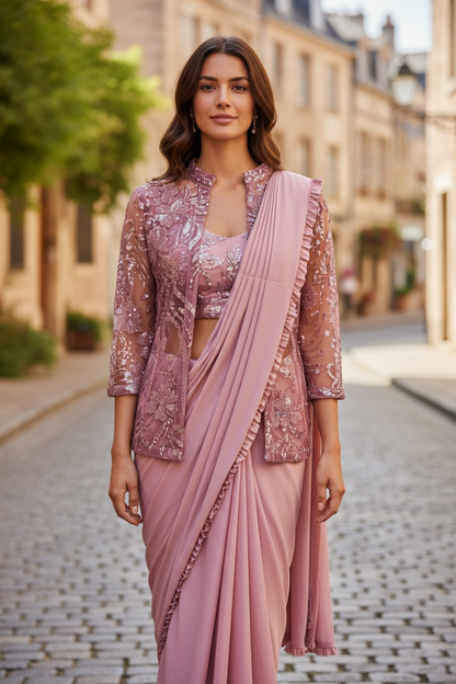 Readymade saree / pre stitched saree with blouse and jacket