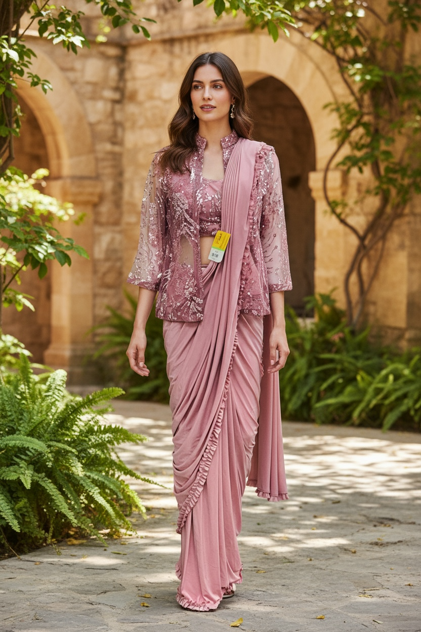 Readymade saree / pre stitched saree with blouse and jacket