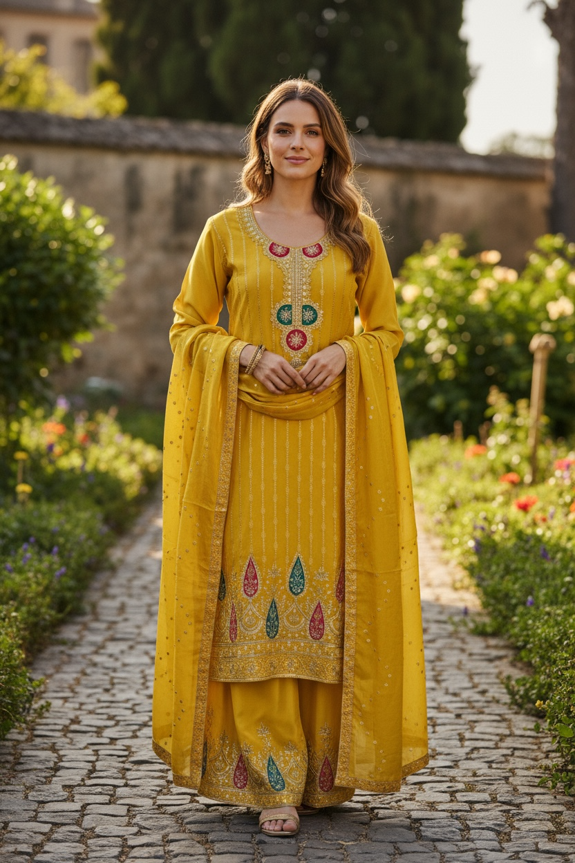 Chiffon silk sharara set
