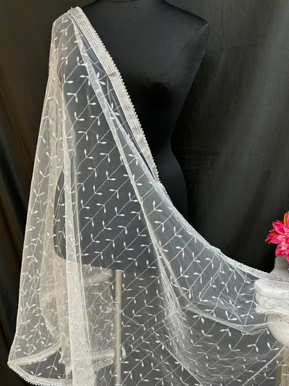 Silver color embroidered dupatta