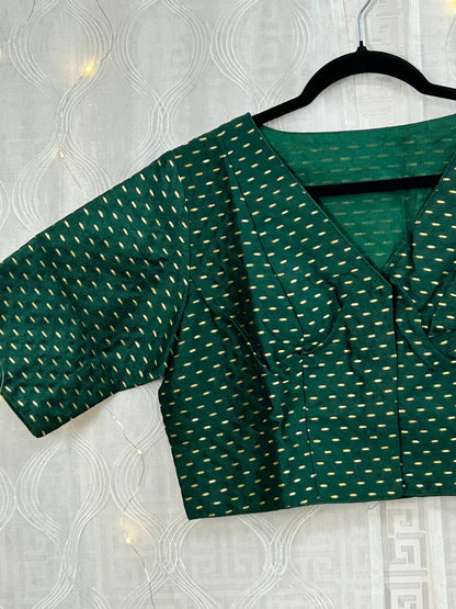 V neck blouse : bottle green color